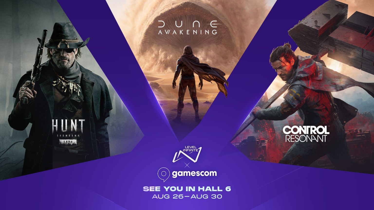 Level Infinite gamescom 2026 slate graphic highlighting Dune Awakening and other titles
