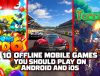Offline mobile games collage featuring Bloons TD 6, GRID, and Terraria