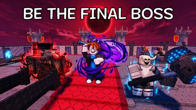 Be the Final Boss characters battle with glowing weapons in a castle
