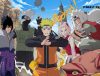 Free Fire x Naruto artwork featuring Naruto, Sasuke, Sakura, Kakashi, and Jiraiya