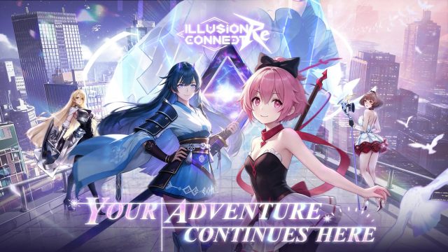 Illusion Connect: Re anime heroes posing above a futuristic city