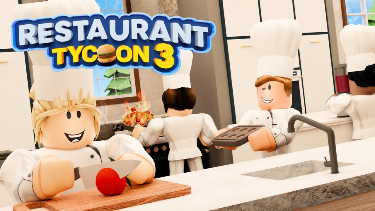 Restaurant Tycoon 3 chefs prepare food in a busy Roblox kitchen