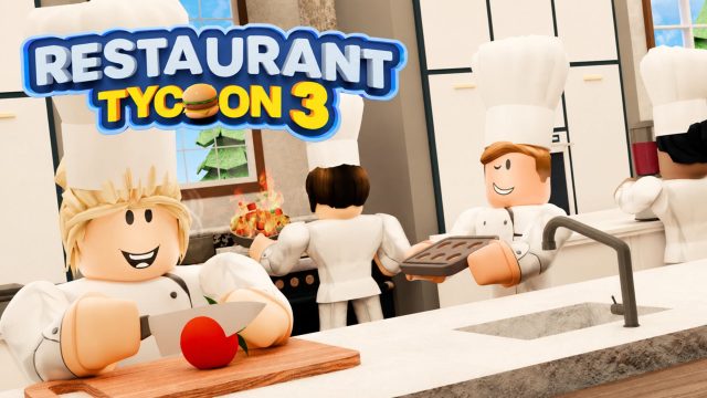 Restaurant Tycoon 3 chefs prepare food in a busy Roblox kitchen