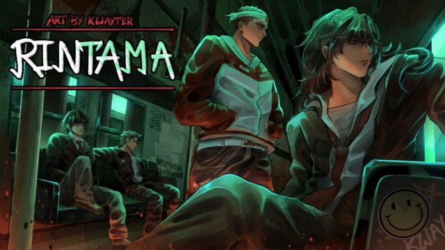 Rintama High characters gather inside a dim green-lit train carriage
