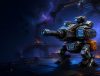 Rivet Nova combat robot with a large cannon in a sci-fi hangar