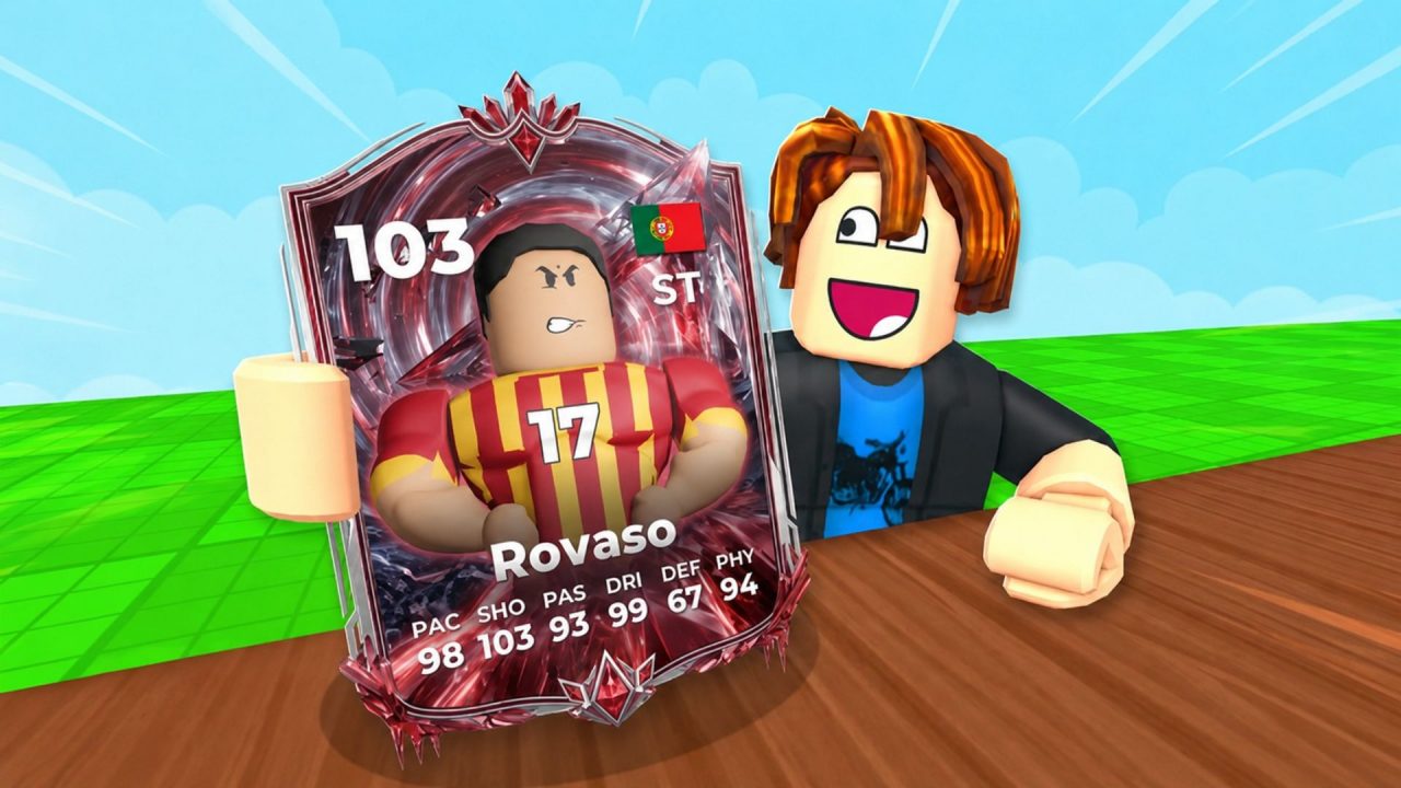 Roblox Spin a Soccer Card player displaying a 103-rated card