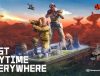 Rust Mobile artwork showing two armed survivors fighting at sunset