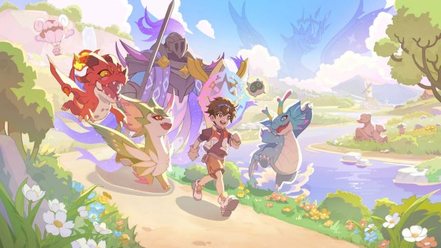 Lumi Master adventurer running beside colorful creatures near a river.