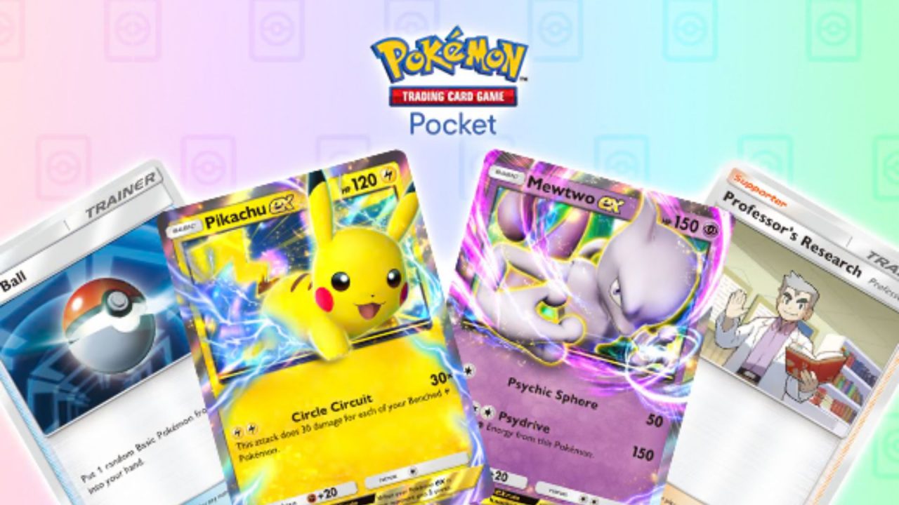 Pokémon TCG Pocket cards featuring Pikachu ex and Mewtwo ex.