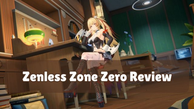 Blonde Agent sits beside a wooden workbench in Zenless Zone Zero.